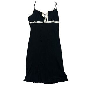 Y2K Z Of Us NYC Crochet Tie Front Lettuce Hem Above Knee Black Dress